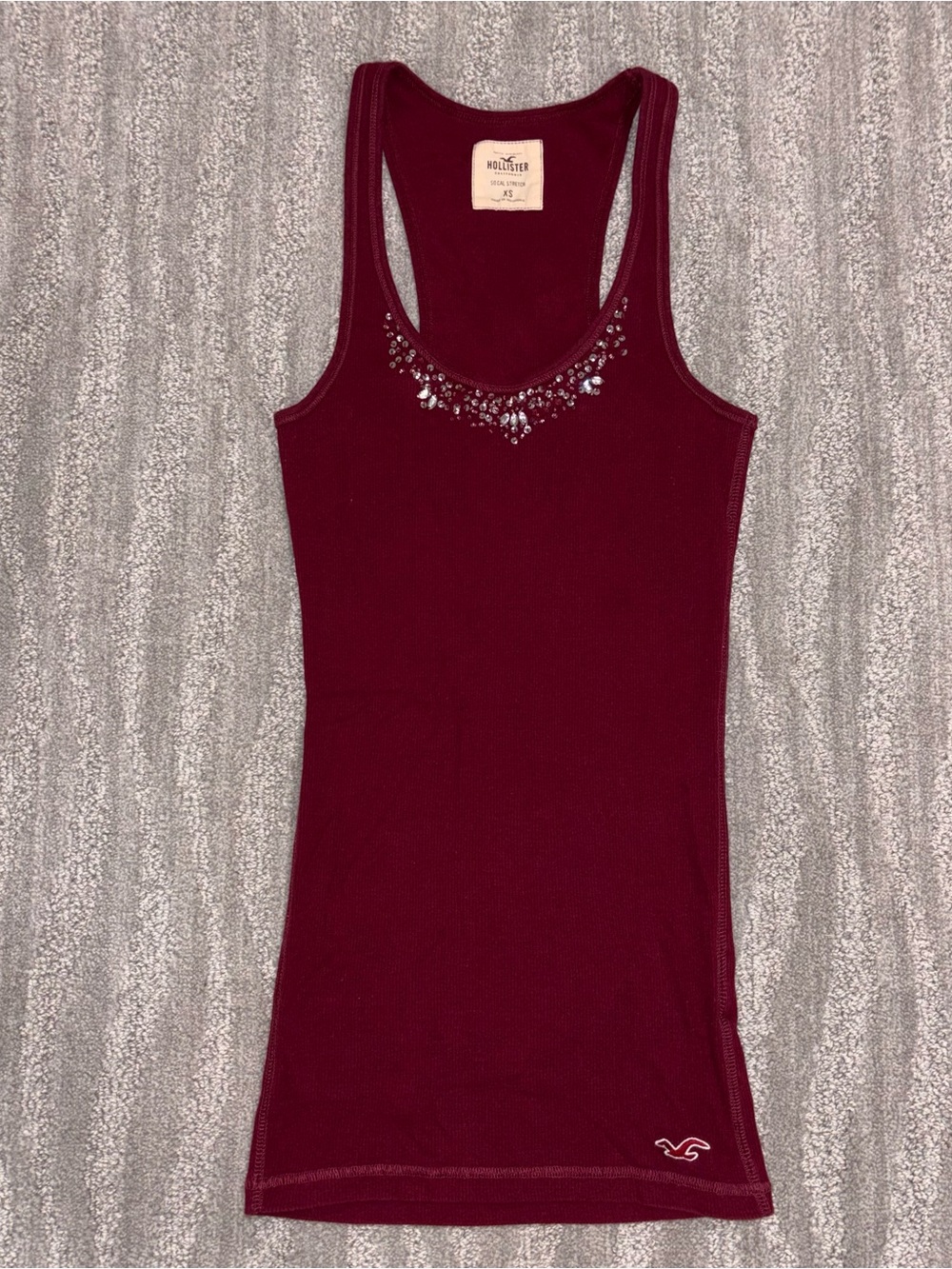 Hollister Y2K Red Beaded Ribbed Tank Top Logo Stretch Fairy Women’s Size XS